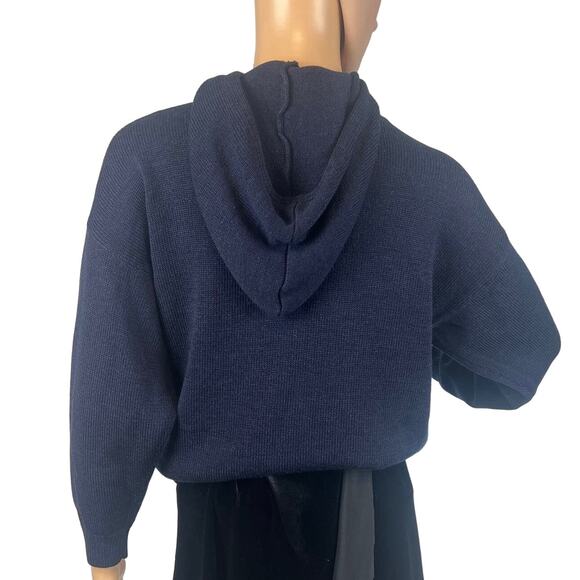 Vintage Tarazzia Womens Wool Blend Hoodie Navy Blue High Neck Size S Layering - Picture 3 of 8
